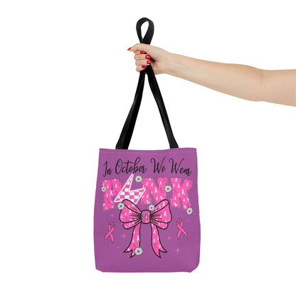 Breast Cancer Awareness Tote Bag — "In October We Wear Pink" Ribbon Design