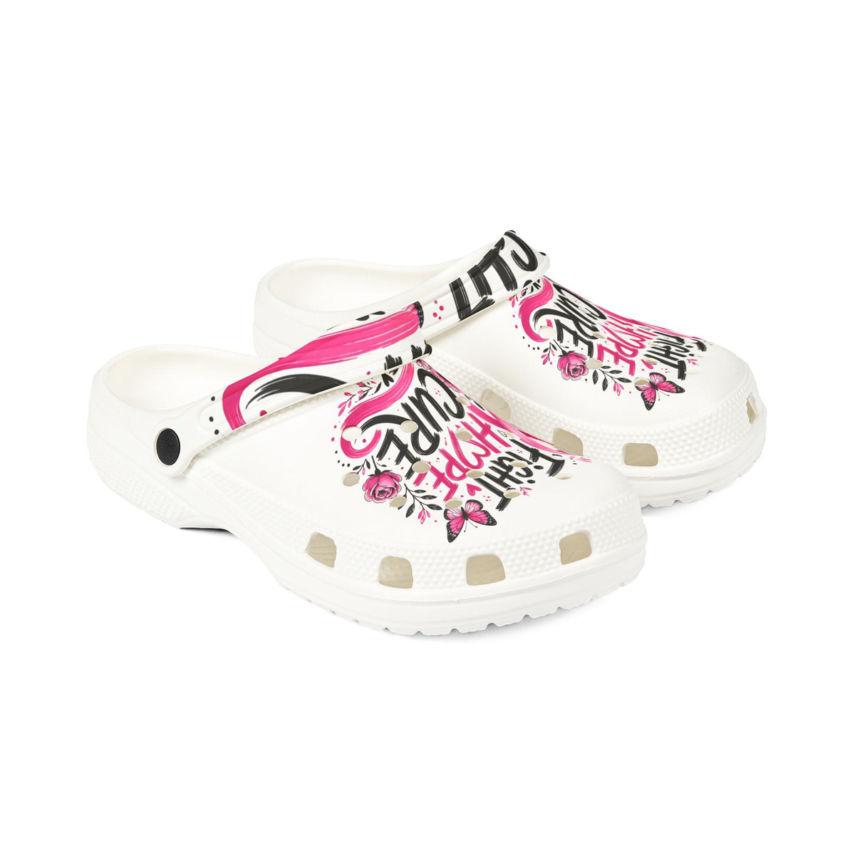 Breast Cancer Awareness EVA Clogs — "Fight Hope Cure" Pink Ribbon Slide Shoes