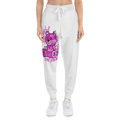 Pink Graffiti Bear Athletic Joggers — "Smile Through The Pain" Streetwear Sweatpants