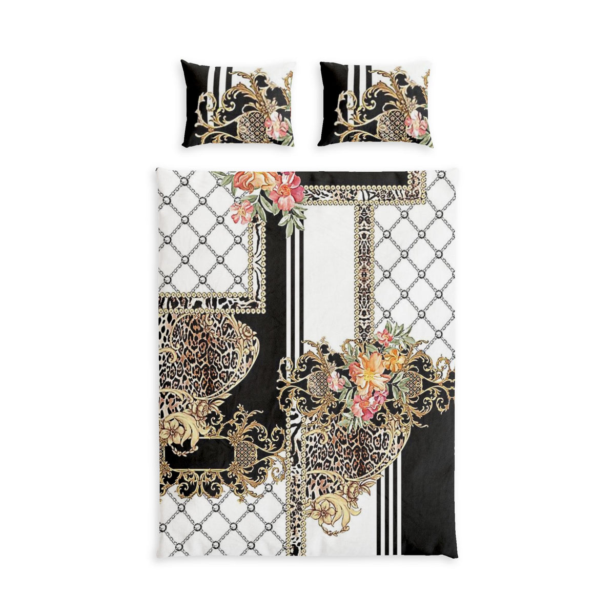 Ornate Leopard Floral Cotton Duvet Cover Set