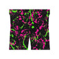 Vibrant Neon Splash Biker Shorts for Active Women - Neon Pink & Green Design