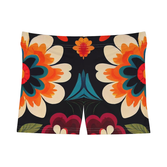 Vibrant Floral Pattern Printed Graphic Booty Shorts