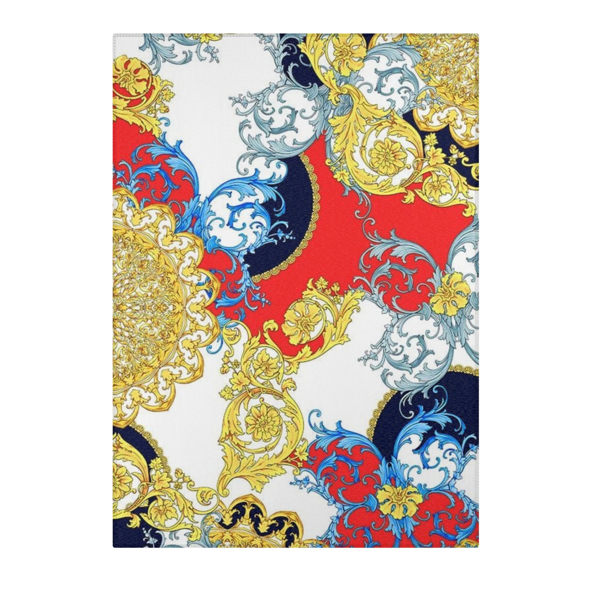 Baroque Scroll Area Rug — Red, Blue & Gold Ornate Accent Rug