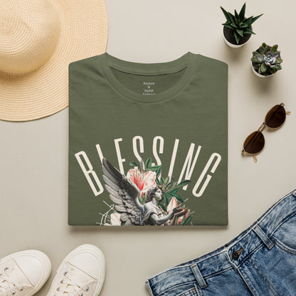 Blessing Angel Graphic T‑Shirt — Faith Inspired Floral Statue Tee