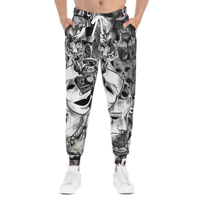 Chicano Street Art Joggers — Black & White Lowrider Tattoo AOP Athletic Pants