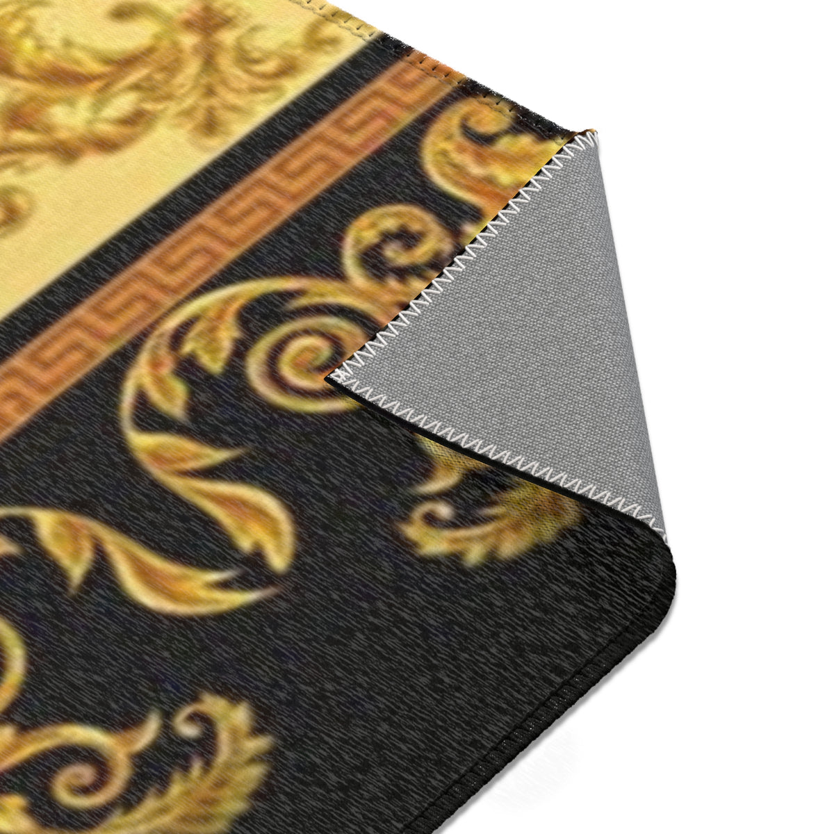 Baroque Medusa Area Rug — Ornate Gold & Black Decorative Floor Runner
