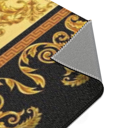 Baroque Medusa Area Rug — Ornate Gold & Black Decorative Floor Runner