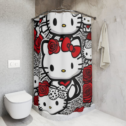 Hello Kitty Red Rose Shower Curtain — Cute Floral Bathroom Decor