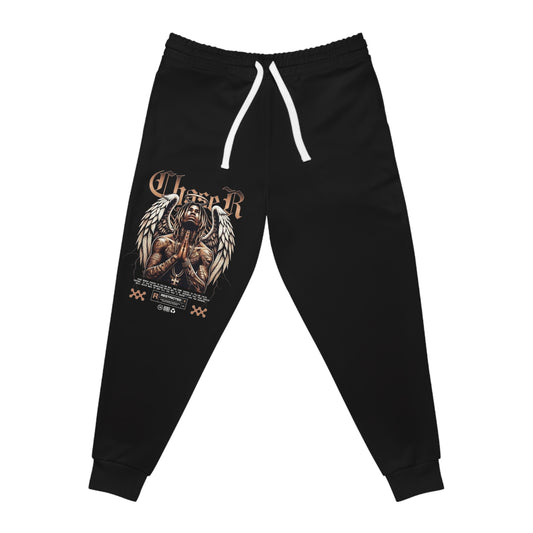 Angel Warrior Athletic Joggers — Graphic Gothic Prayer Design