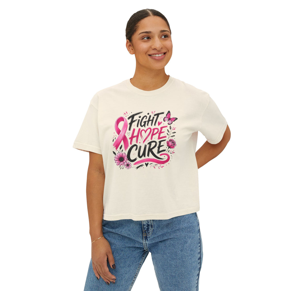 Fight Hope Cure Pink Ribbon Breast Cancer Awareness Tee