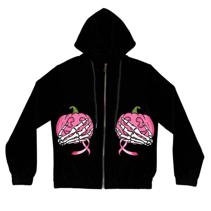 Breast Cancer Awareness Pink Pumpkin Zip Hoodie