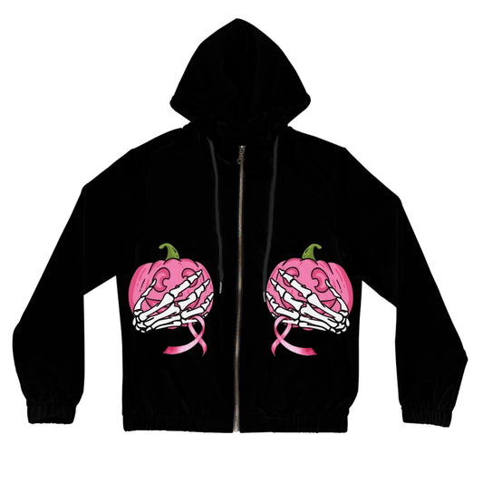 Breast Cancer Awareness Pink Pumpkin Zip Hoodie