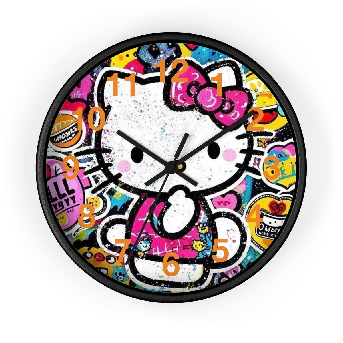 Hello Kitty Pop Art Wall Clock — Colorful Kawaii Sticker Collage Clock
