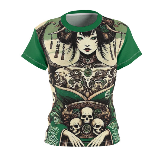 Gothic Fantasy Women's Tee - Skull & Samurai Design