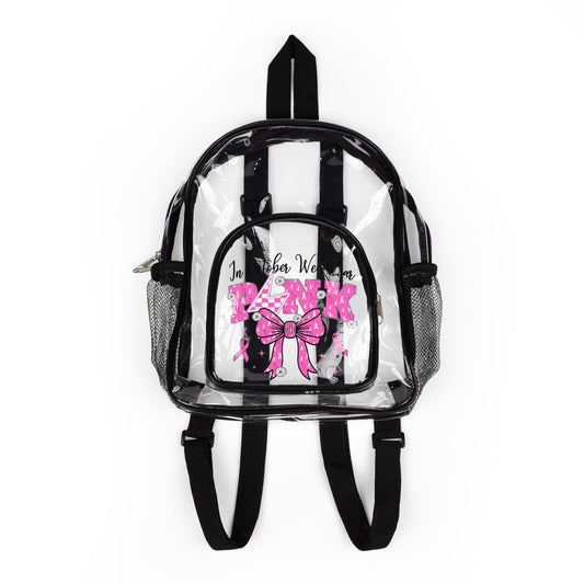 Clear Stadium Backpack — Pink Bow Cheer Design, Transparent Game-Day Bag
