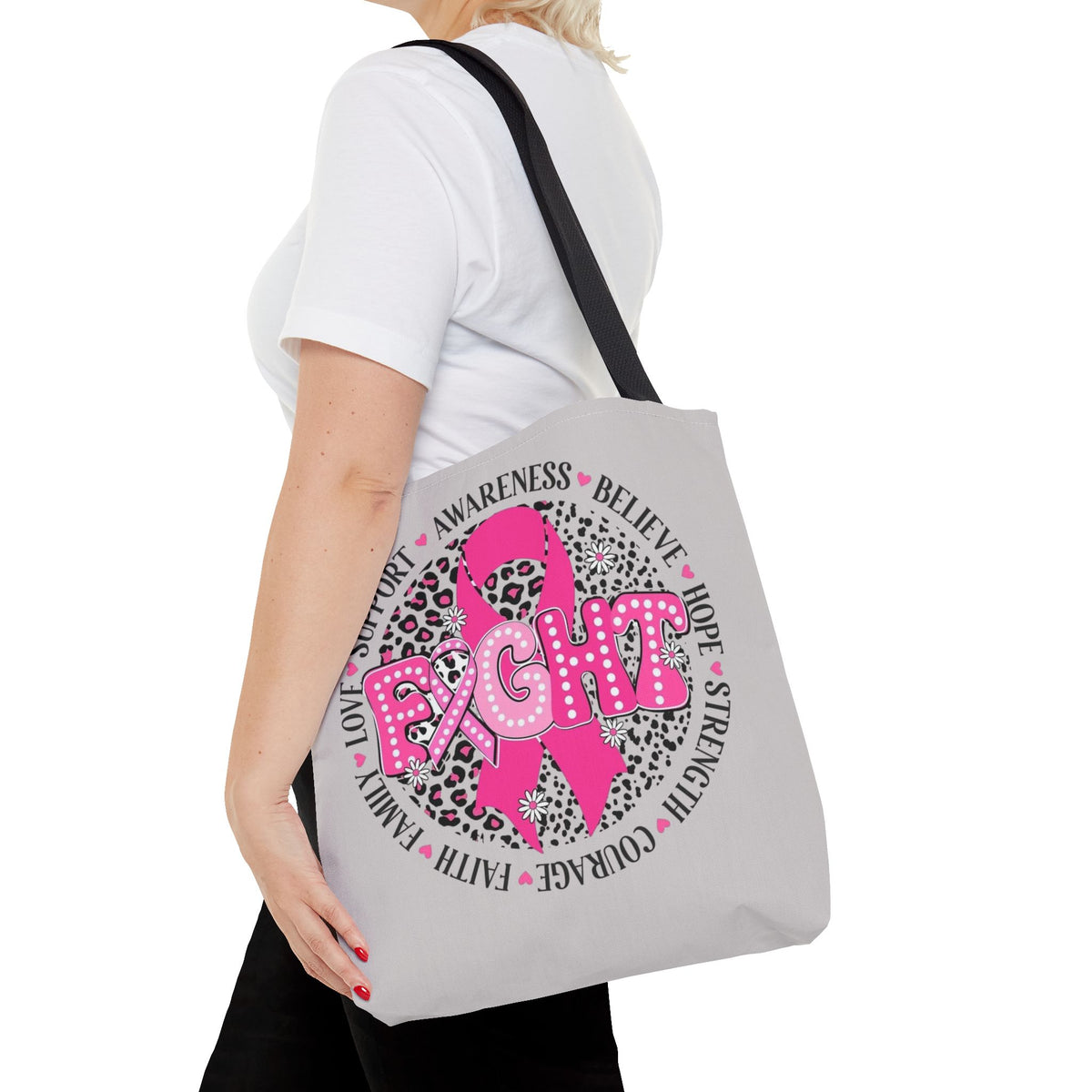 Breast Cancer Awareness "Fight" Pink Ribbon Tote Bag