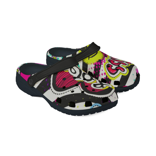 Kiss Love Neon Striped Clog Shoes