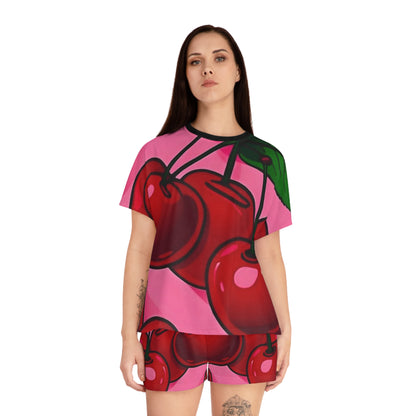 Cherry Print Women's Short Pajama Set - Cute & Comfy Sleepwear