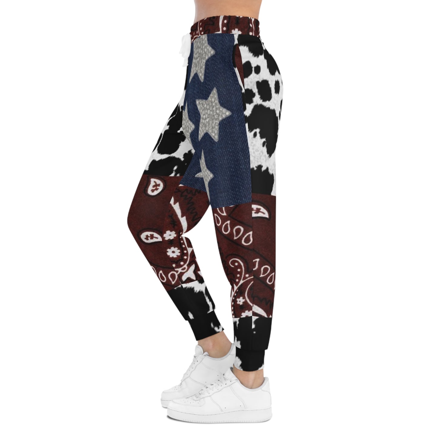 Patchwork Bandana Joggers — Cowhide, Stars & Paisley Athletic Pants