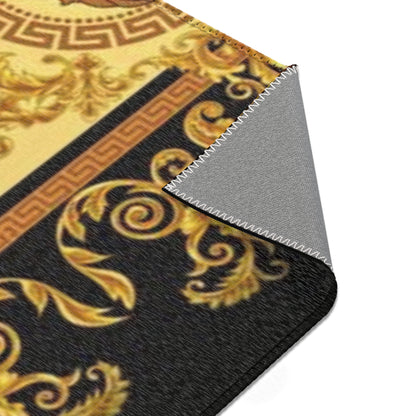Baroque Medusa Area Rug — Ornate Gold & Black Decorative Floor Runner