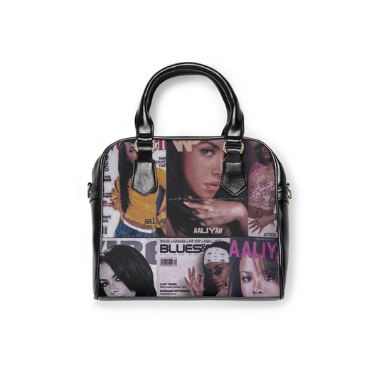 Aaliyah Inspired Shoulder Handbag - Fashionable Black & White Magazine Print Tote