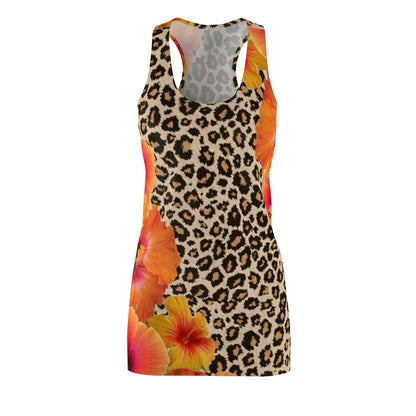 Leopard Hibiscus Racerback Dress — Tropical Floral Animal Print Sundress