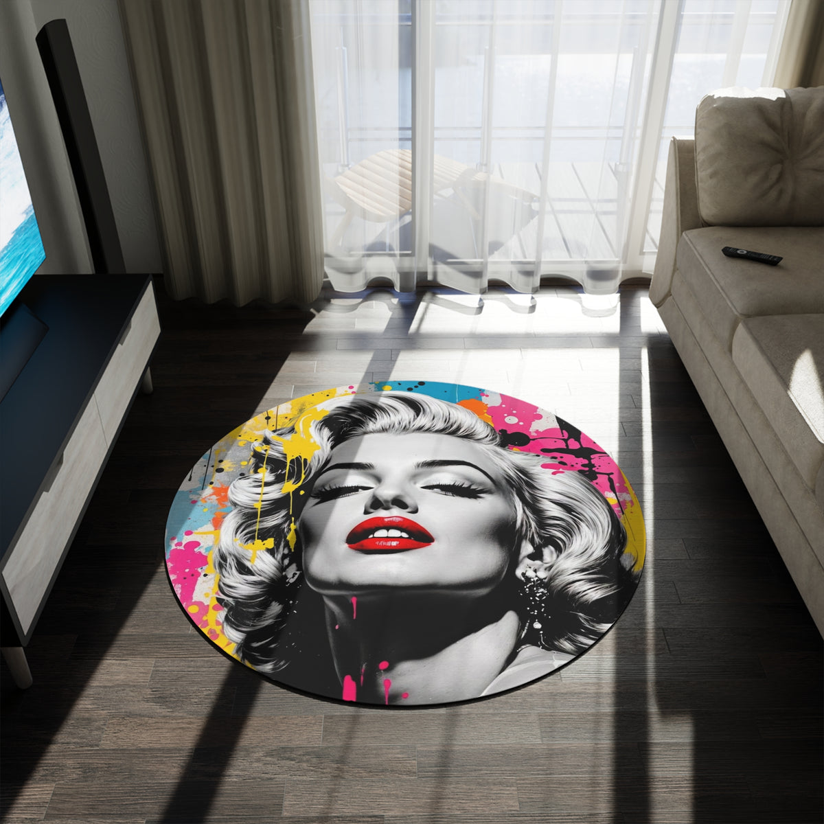 Pop Art Marilyn Round Rug — Retro Glam Decorative Floor Mat