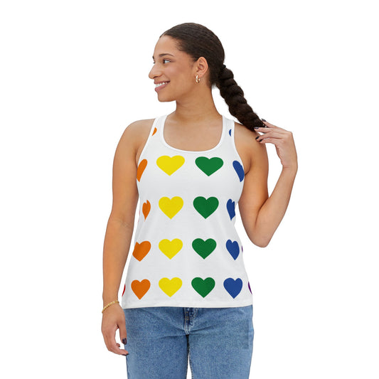 Colorful Heart Pattern Women's Tank Top - Perfect for Pride and Summer Celebrations