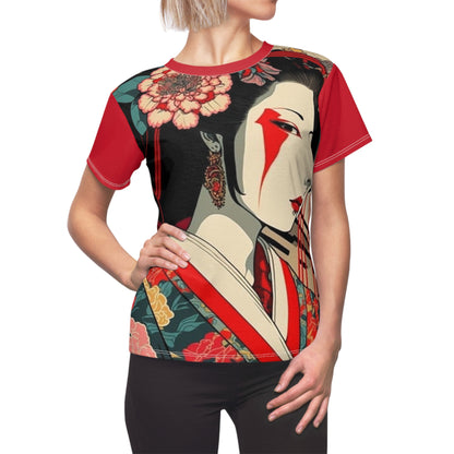 Geisha-Inspired Women's Tee - Vibrant Floral Design for Art Lovers