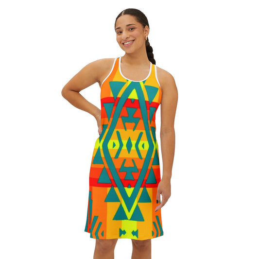 Vibrant Tribal Print Women's Racerback Dress - Colorful Geometric Pattern