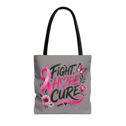 Breast Cancer Awareness Tote Bag — Fight Hope Cure Pink Ribbon Design