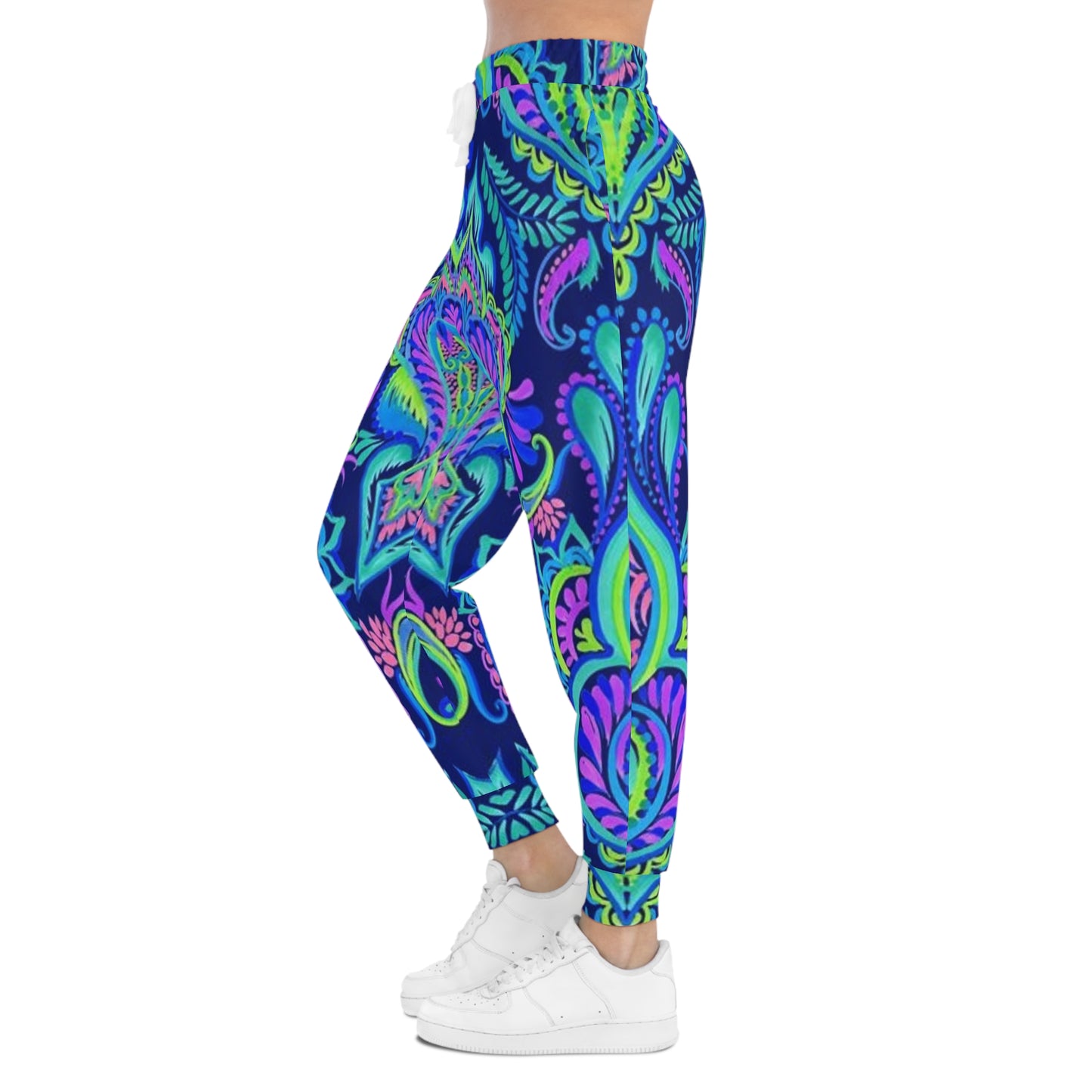 Neon Paisley Athletic Joggers — Vibrant All-Over-Print Workout Pants