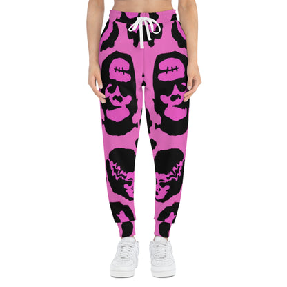 Pink Frankenstein Skull Pattern Joggers — Gothic Punk Athletic Pants