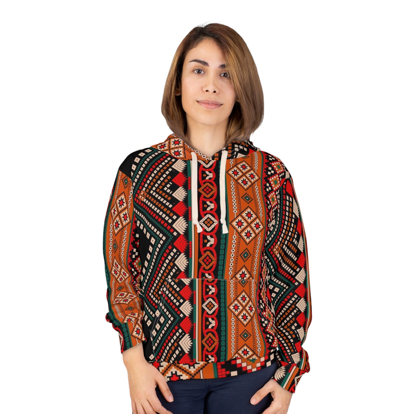 Aztec Tribal Pattern Hoodie – Rustic Orange All-Over Print