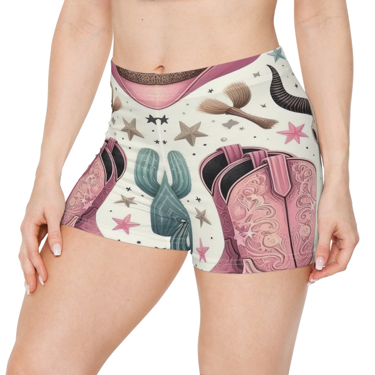 Western-Inspired Women's Shorts with Cactus & Skull Design