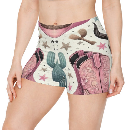 Western-Inspired Women's Shorts with Cactus & Skull Design