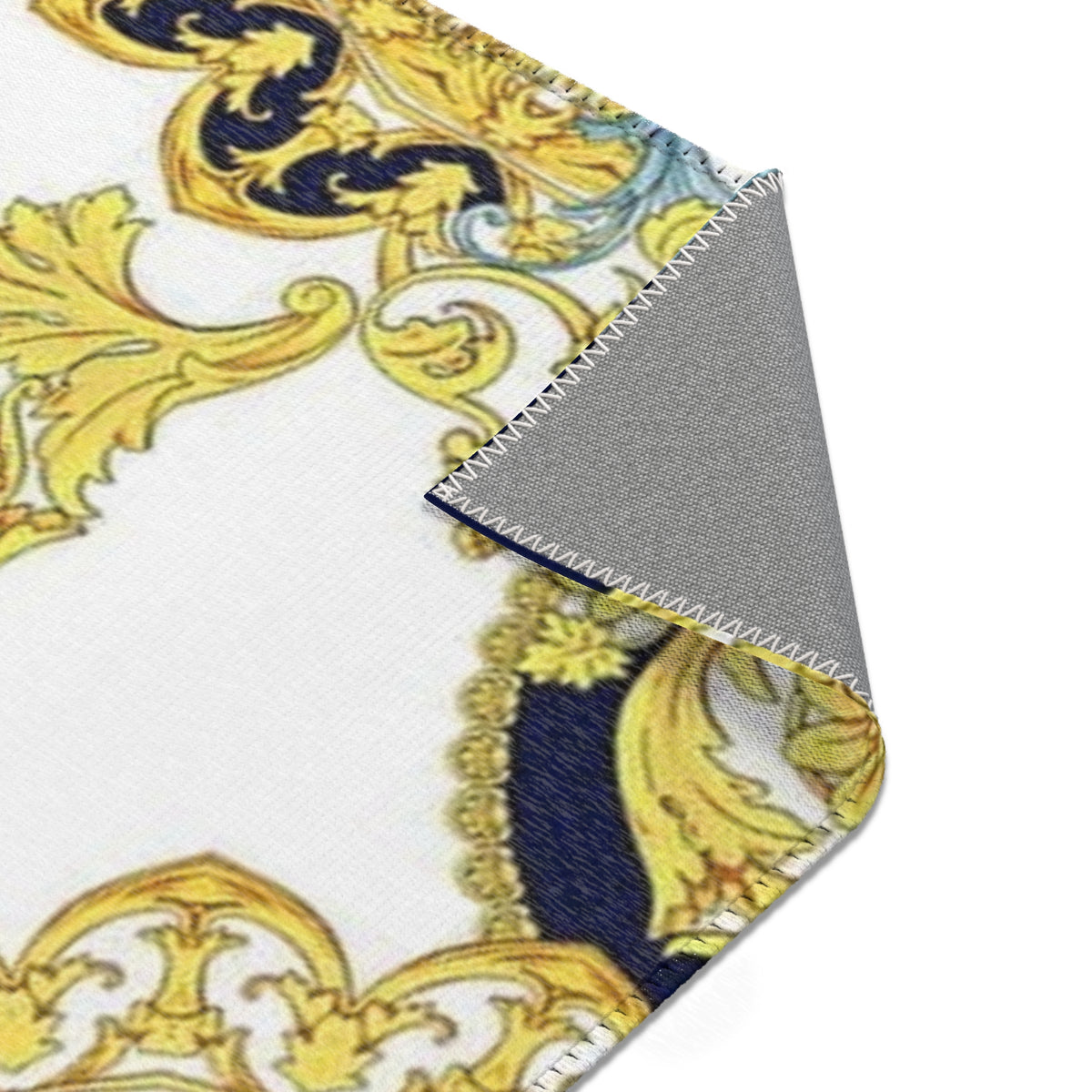 Baroque Scroll Area Rug — Red, Blue & Gold Ornate Accent Rug