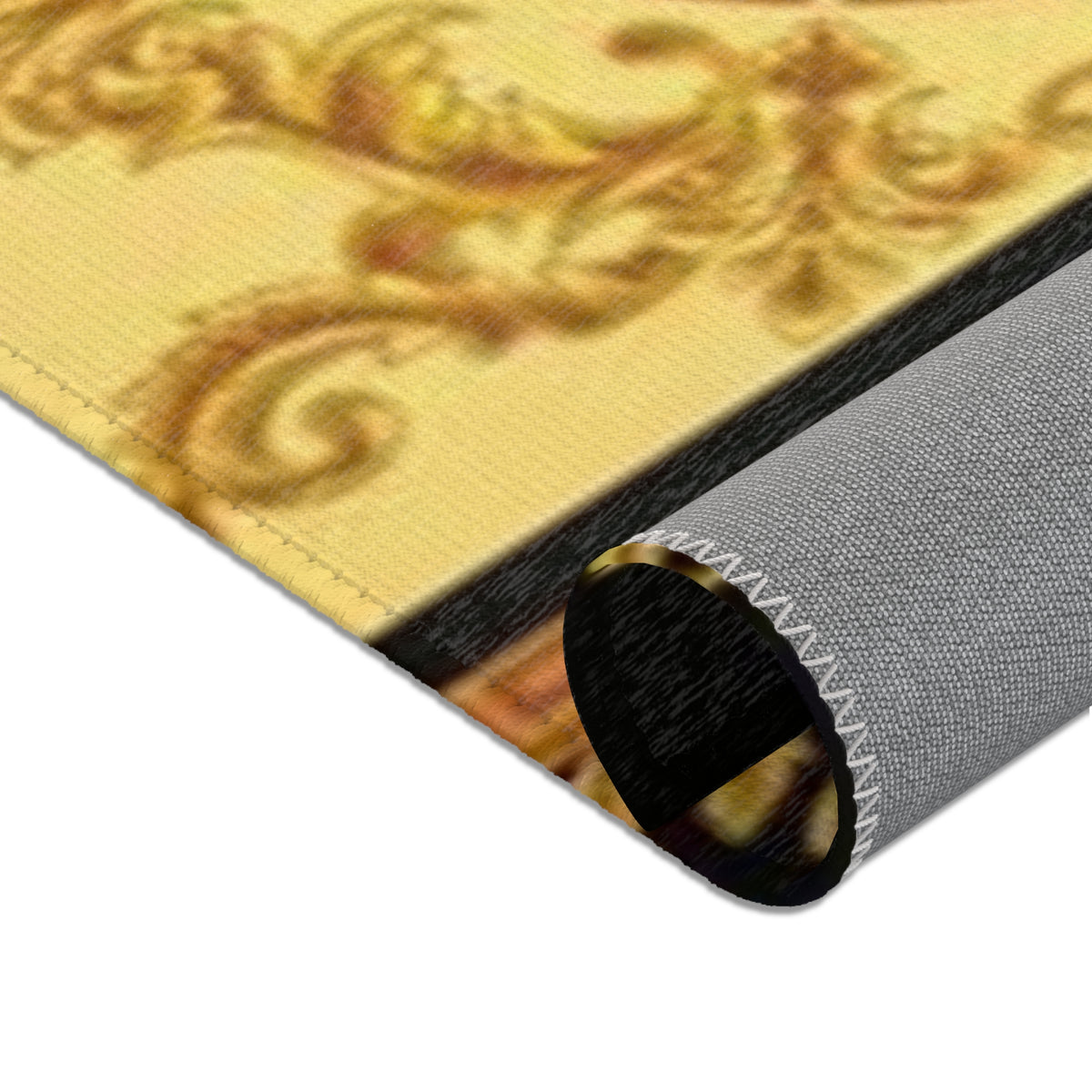 Baroque Medusa Area Rug — Ornate Gold & Black Decorative Floor Runner