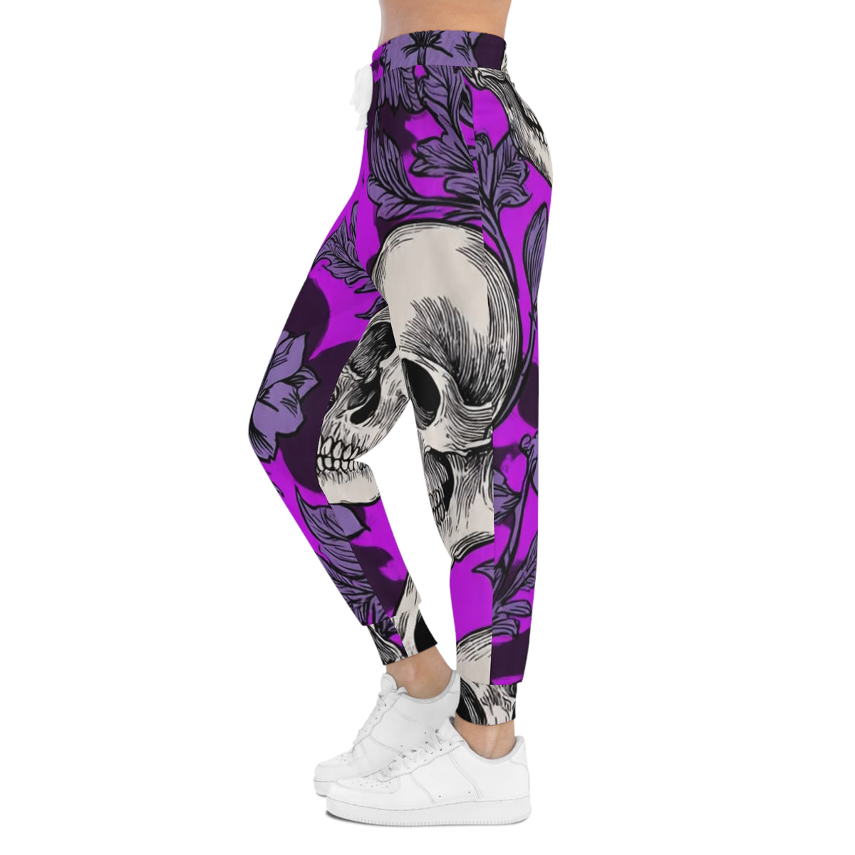 Skull & Hibiscus Athletic Joggers - Purple Floral Skull All-Over Print