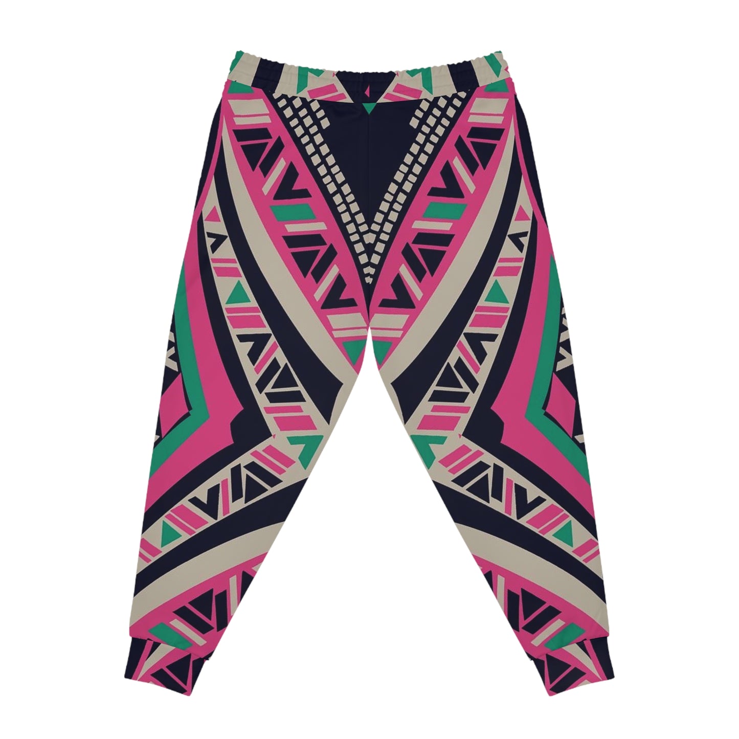 Aztec Geo Athletic Joggers — Pink & Teal All-Over Print