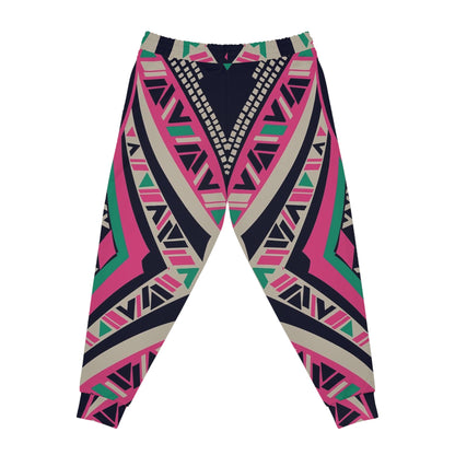 Aztec Geo Athletic Joggers — Pink & Teal All-Over Print