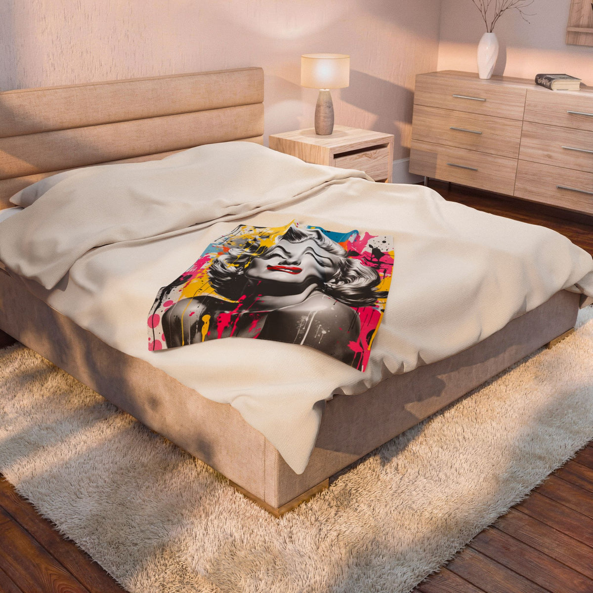 Marilyn Pop Art Velveteen Plush Blanket — Colorful Retro Glam Throw