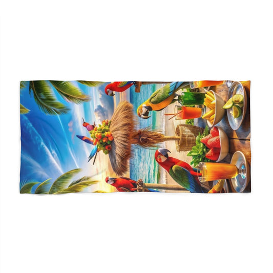 Tropical Paradise Beach Towel with Colorful Parrots