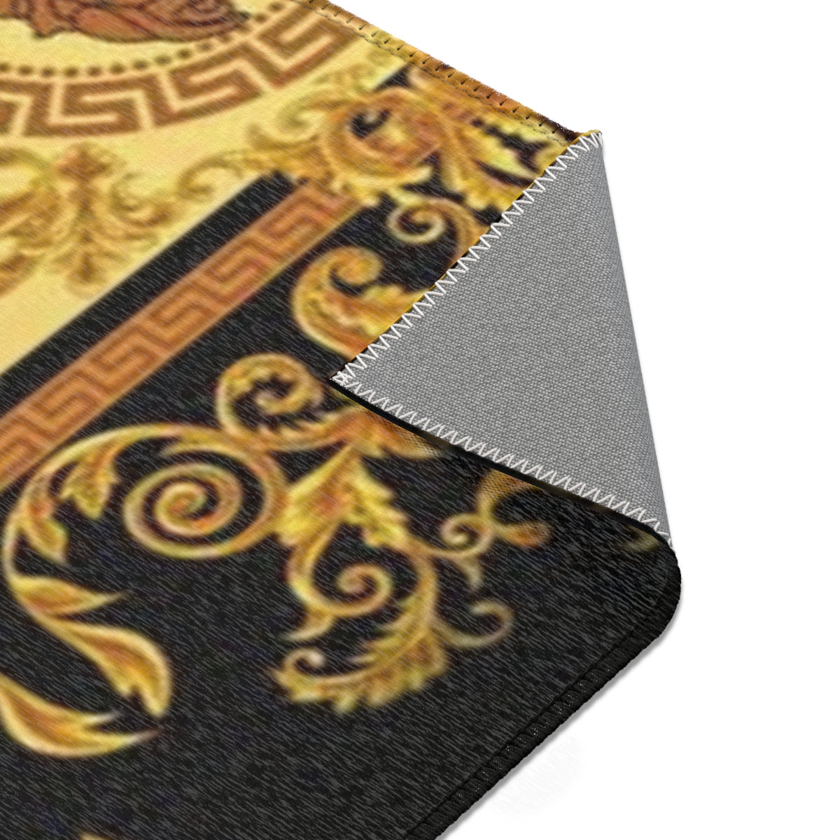 Baroque Medusa Area Rug — Ornate Gold & Black Decorative Floor Runner