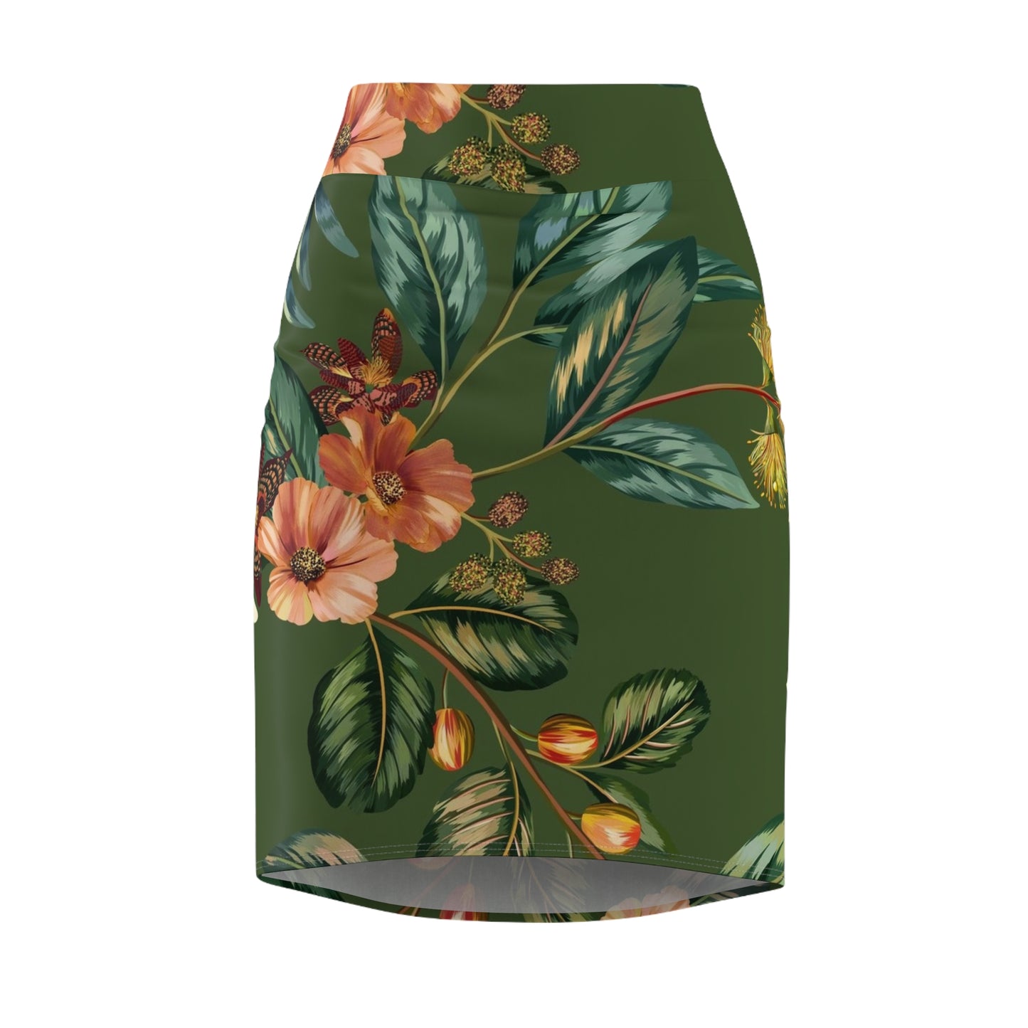 Hunter Green Floral Women's Pencil Skirt