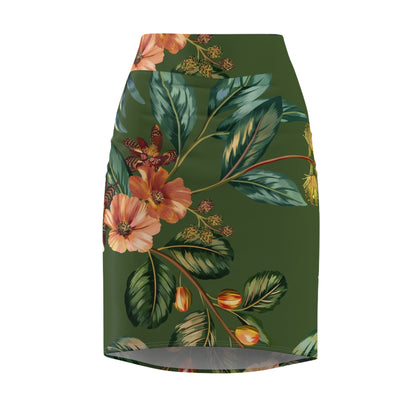 Hunter Green Floral Women's Pencil Skirt