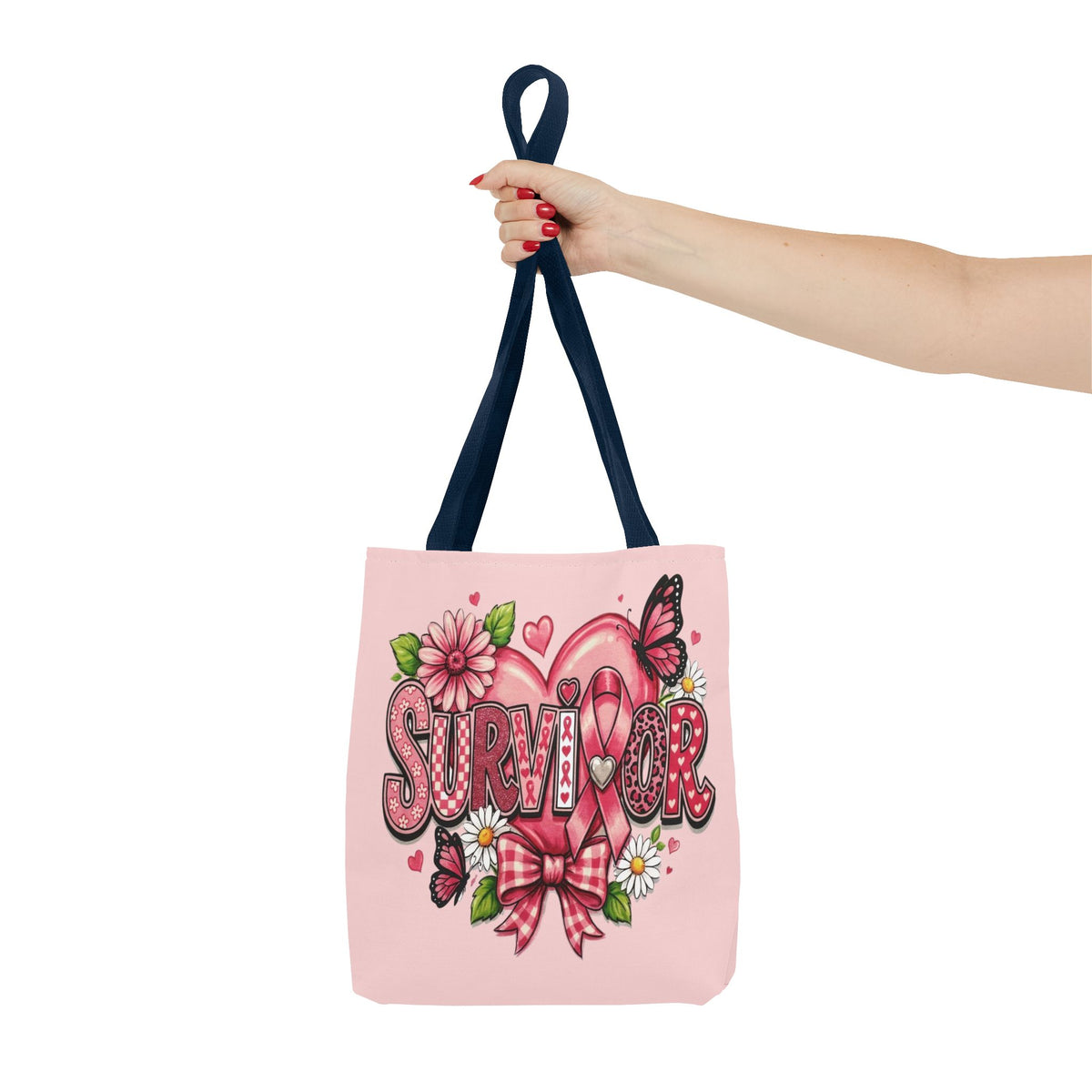 Survivor Pink Ribbon Tote Bag – Breast Cancer Awareness Floral Tote