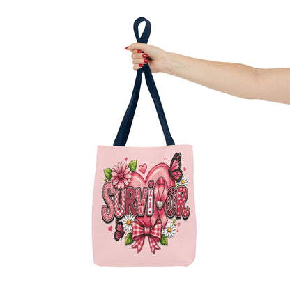 Survivor Pink Ribbon Tote Bag – Breast Cancer Awareness Floral Tote