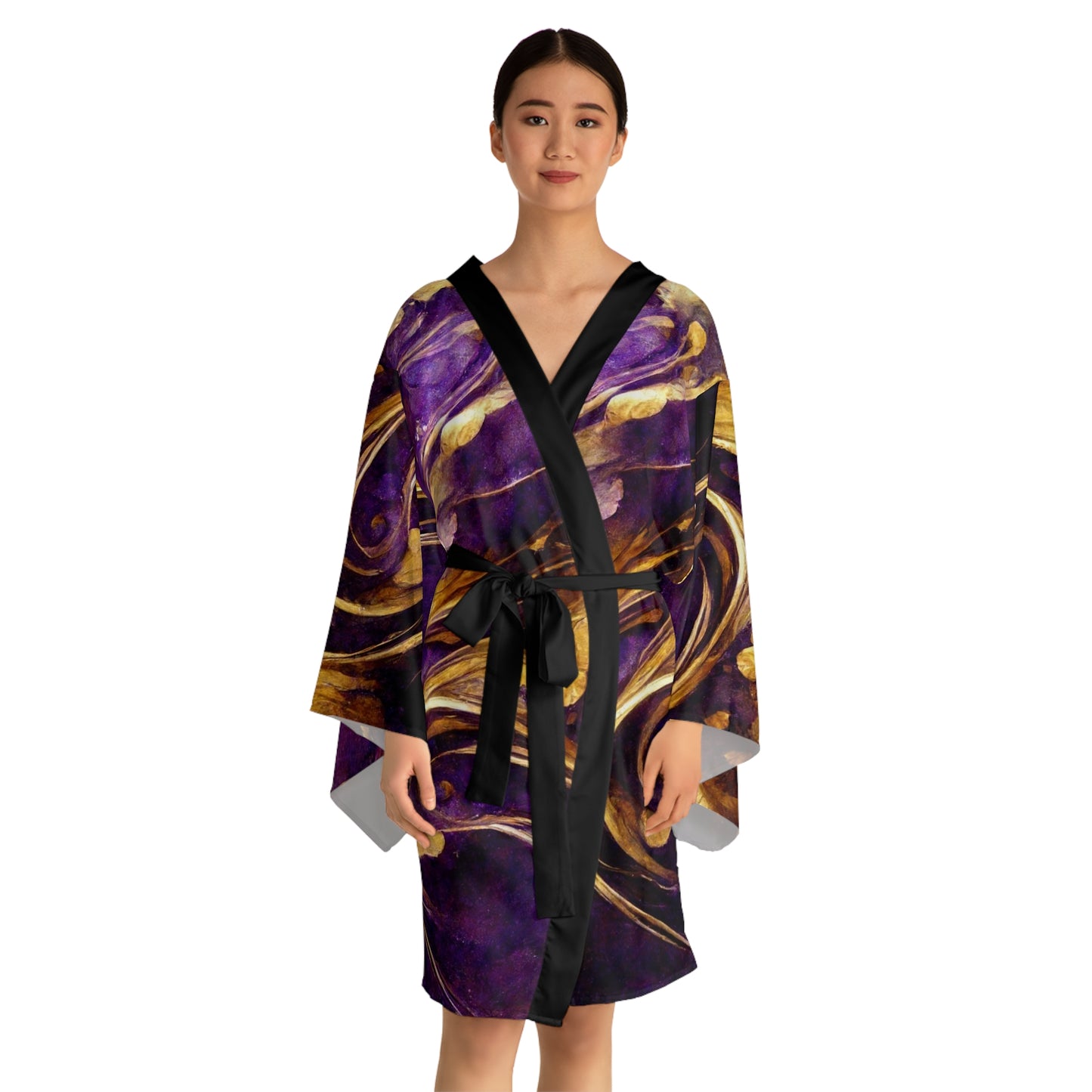 Eleganter Kimono-Bademantel mit Blumenmuster und langen Ärmeln – Luxuriöses Kleid zur Entspannung und für besondere Anlässe