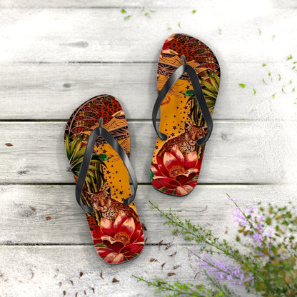 Tropical Leopard Flip Flops - Colorful Summer Footwear